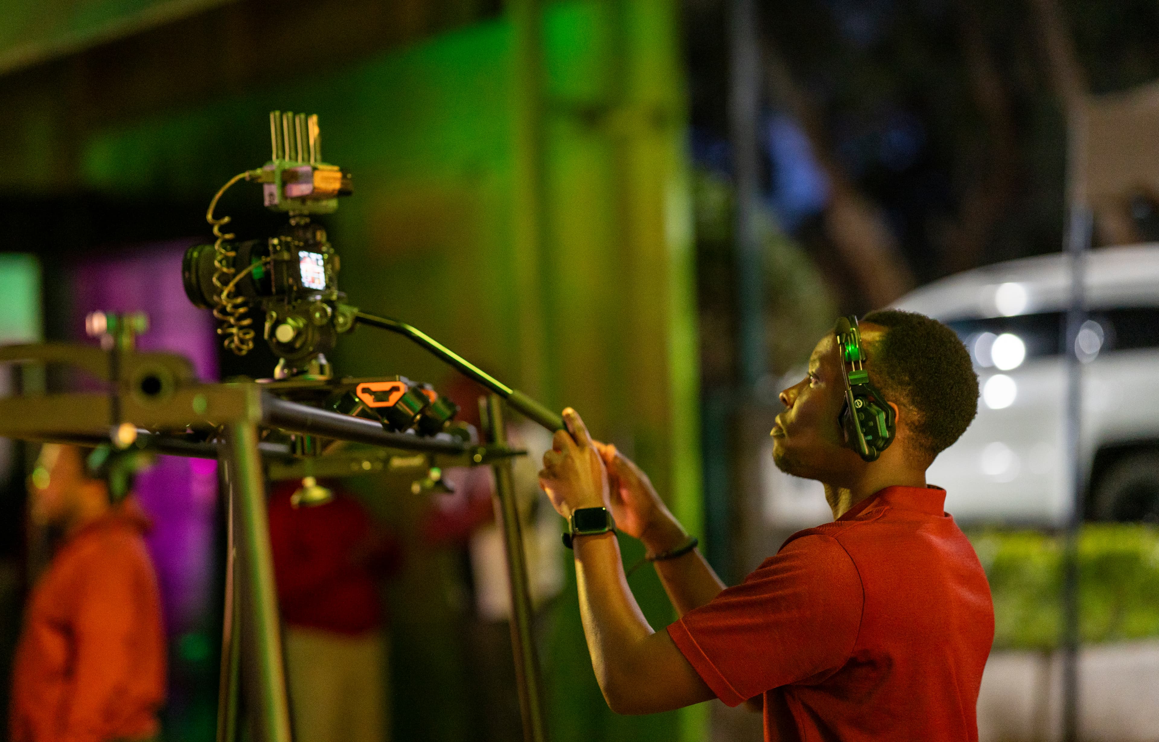 Media team supporting worship